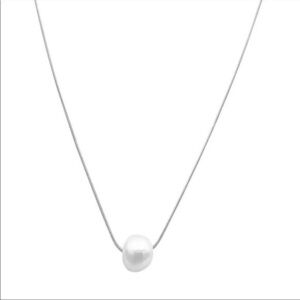 White Rhodium Plated 10mm Freshwater Pearl Pendant Necklace (JA001)